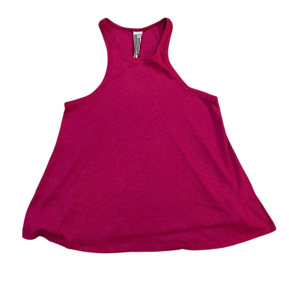 Free People Ribbed Knit Swing Racerback Tank Top Womens Medium Pink Boho Beachy